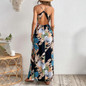 Women's long dress, Bohemian chiffon floral print V-neck long dress - Image 2
