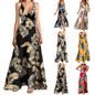 Women's long dress, Bohemian chiffon floral print V-neck long dress - Image 4